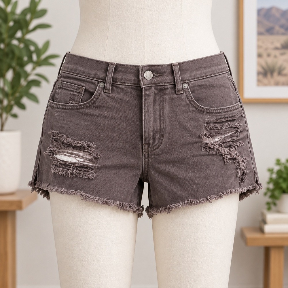 Billabong Distressed Denim Shorts Womens 29 Charcoal Faded Black Frayed Hem